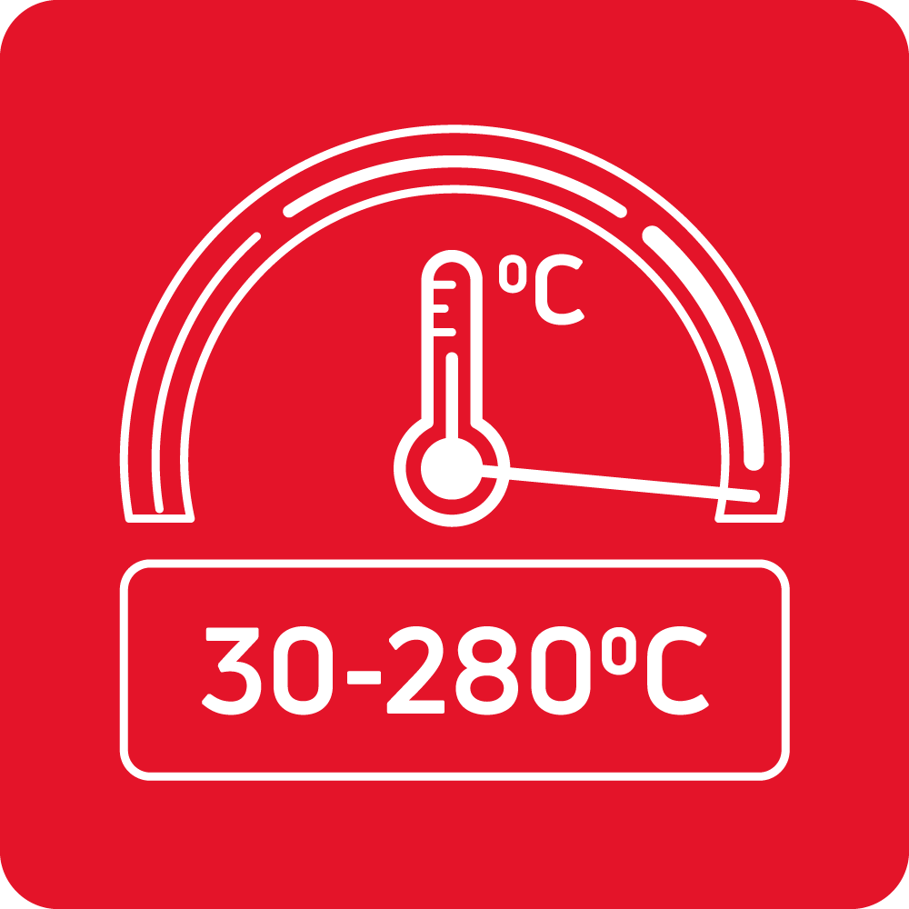 Wide temperature range: 30°C - 280°C